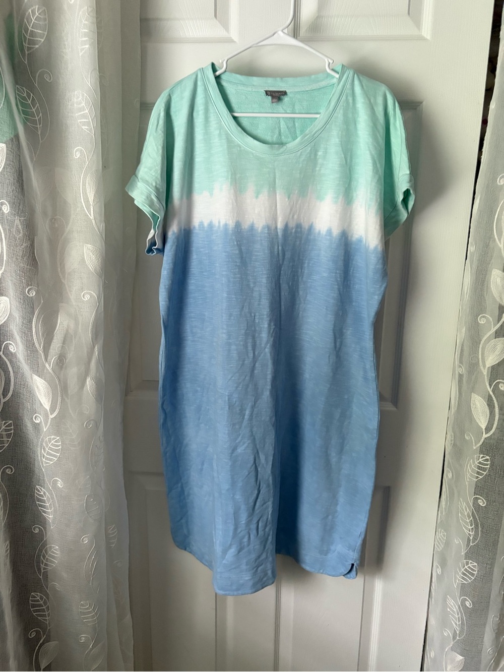 T by Talbots cotton T-shirt dress tie-dye pattern crew neck women sz XL